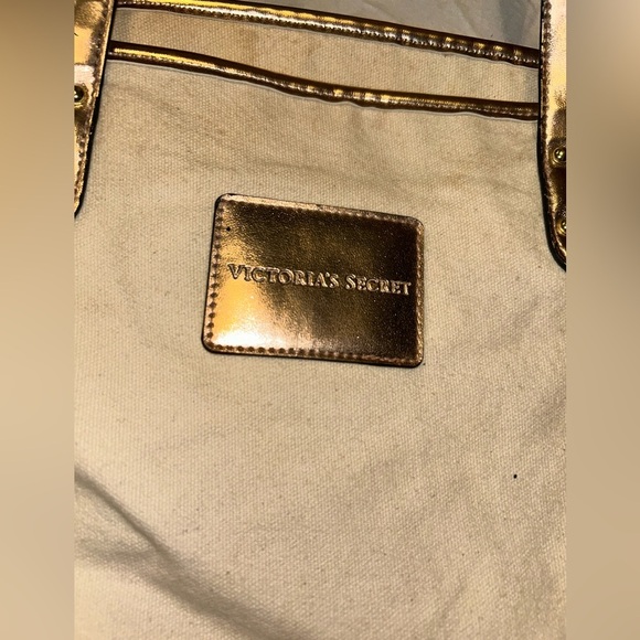 Victoria's Secret Gold and Cream Tote with Elegant Design - Picture 2 of 10